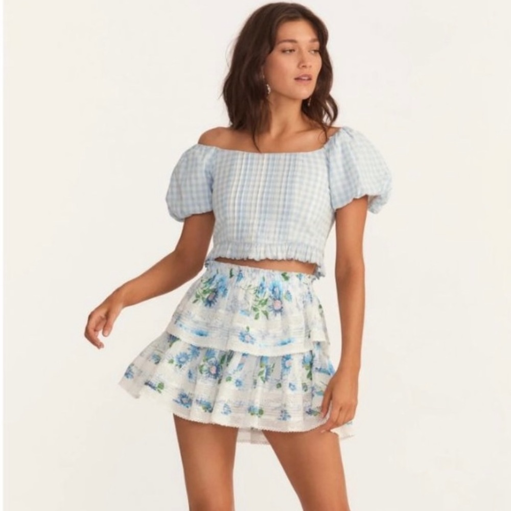 LoveShackFancy Cotton Ruffled Miniskirt in Blueberry Cloud